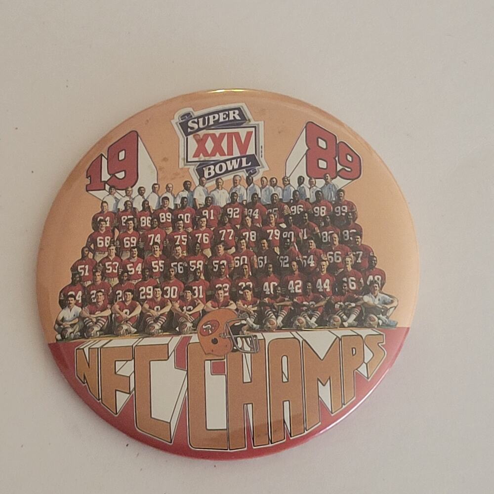 Vintage 1990 San Francisco 49ers Super Bowl XXIV Champions Team Photo Pinback